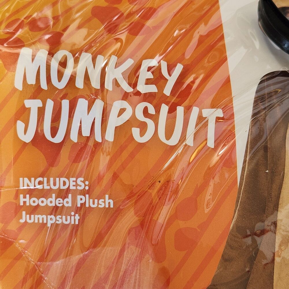 Spirit Halloween Monkey Jumpsuit Adult Costume SM/MD Hooded Plush Brown w/Tail - Picture 3 of 6